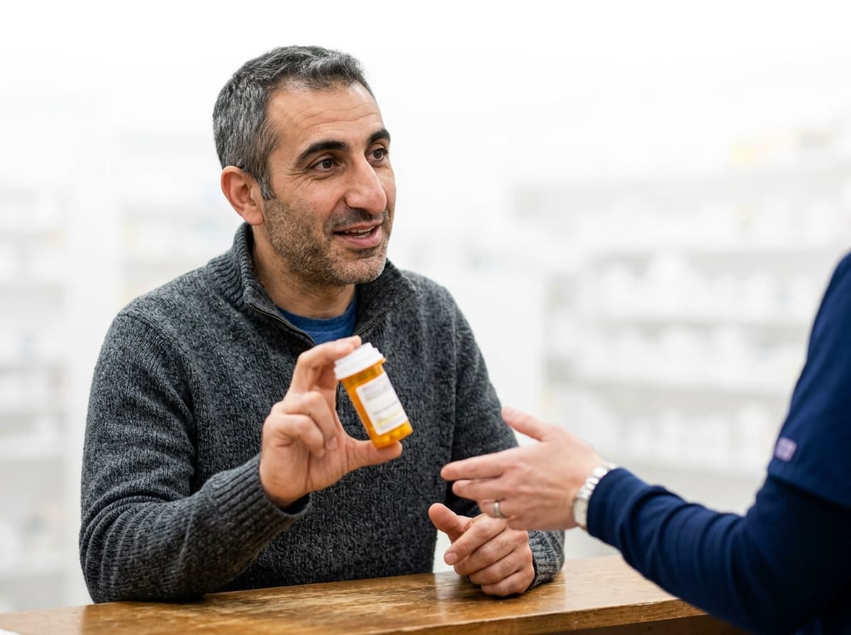 Pharmacist counseling a patient about her medications